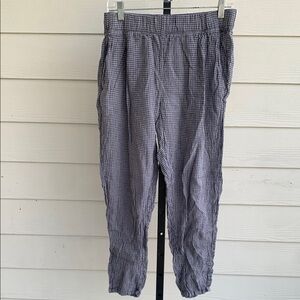 Eileen fisher plaid linen stretchy waistband small